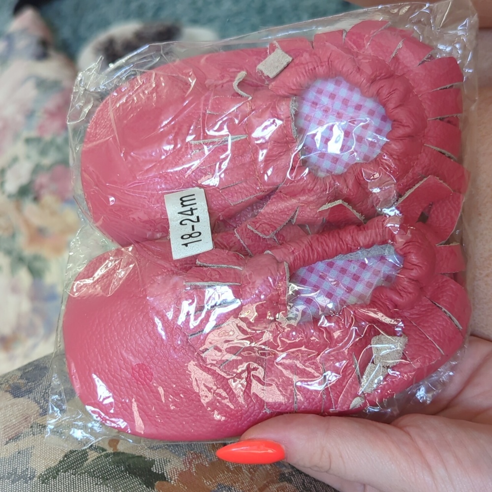 Pink Leather Fringe Moccasins